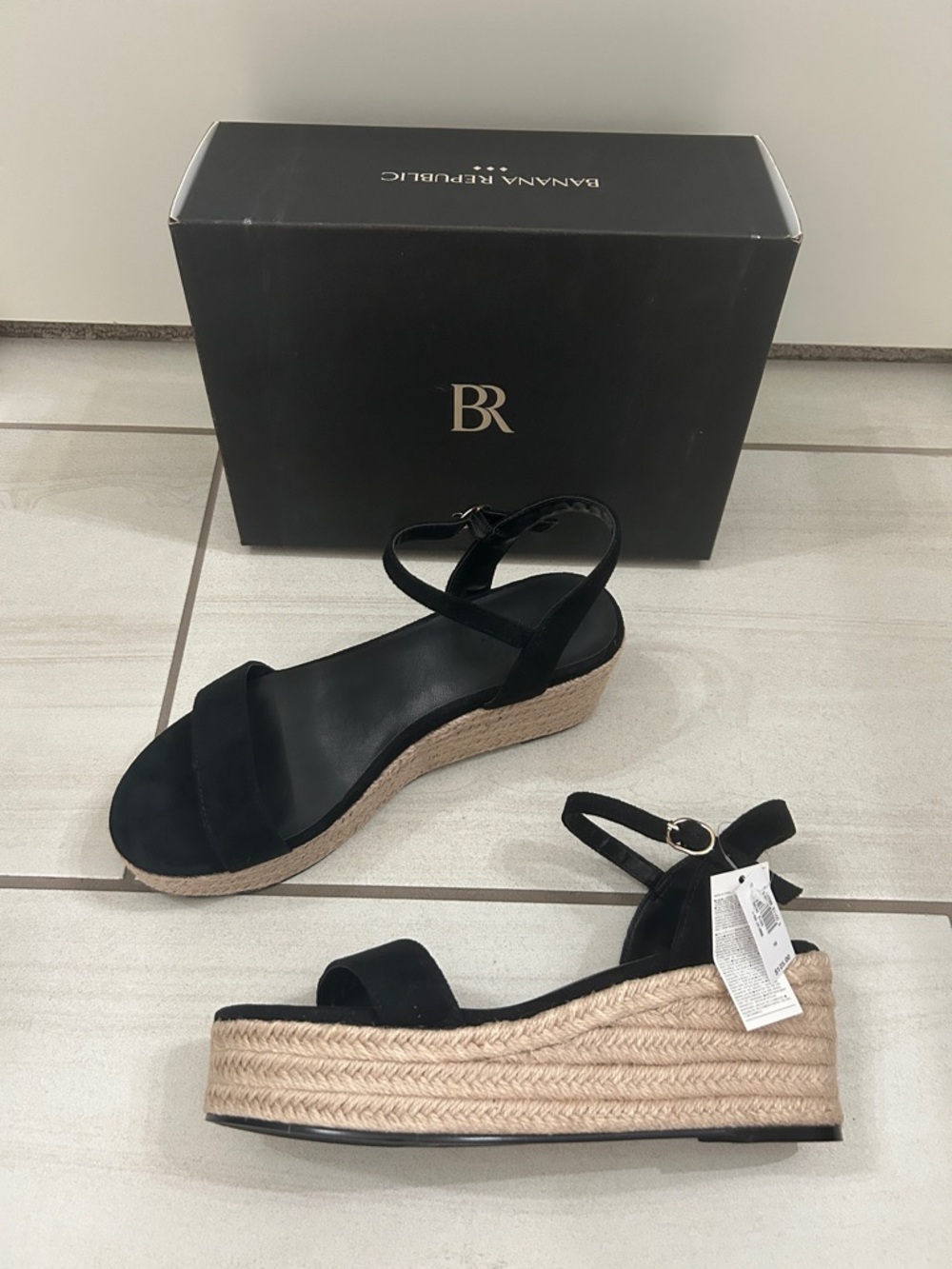 Banana Republic Black Espadrille Wedge Sandals with Ankle Strap